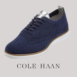 Cole Haan 9.5 Womens Navy Woven Oxford Lace Ups